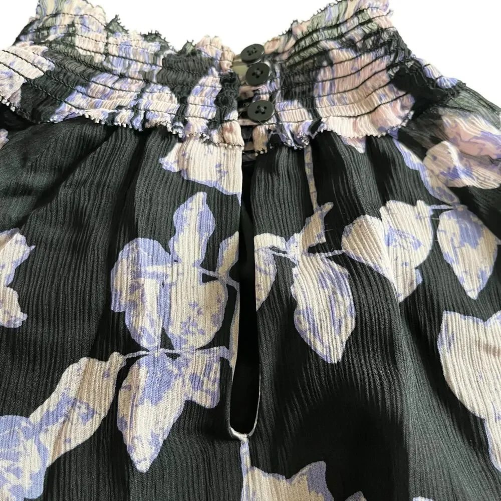 Diane Von Furstenberg Athena Black Purple Floral Printed Silk Midi Dress Size XS